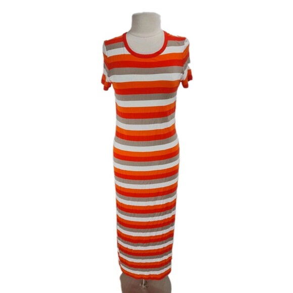 MICHAEL KORES Women Maxi Dress Size M Mandarin Orange White Stretchy 83P - Picture 1 of 6